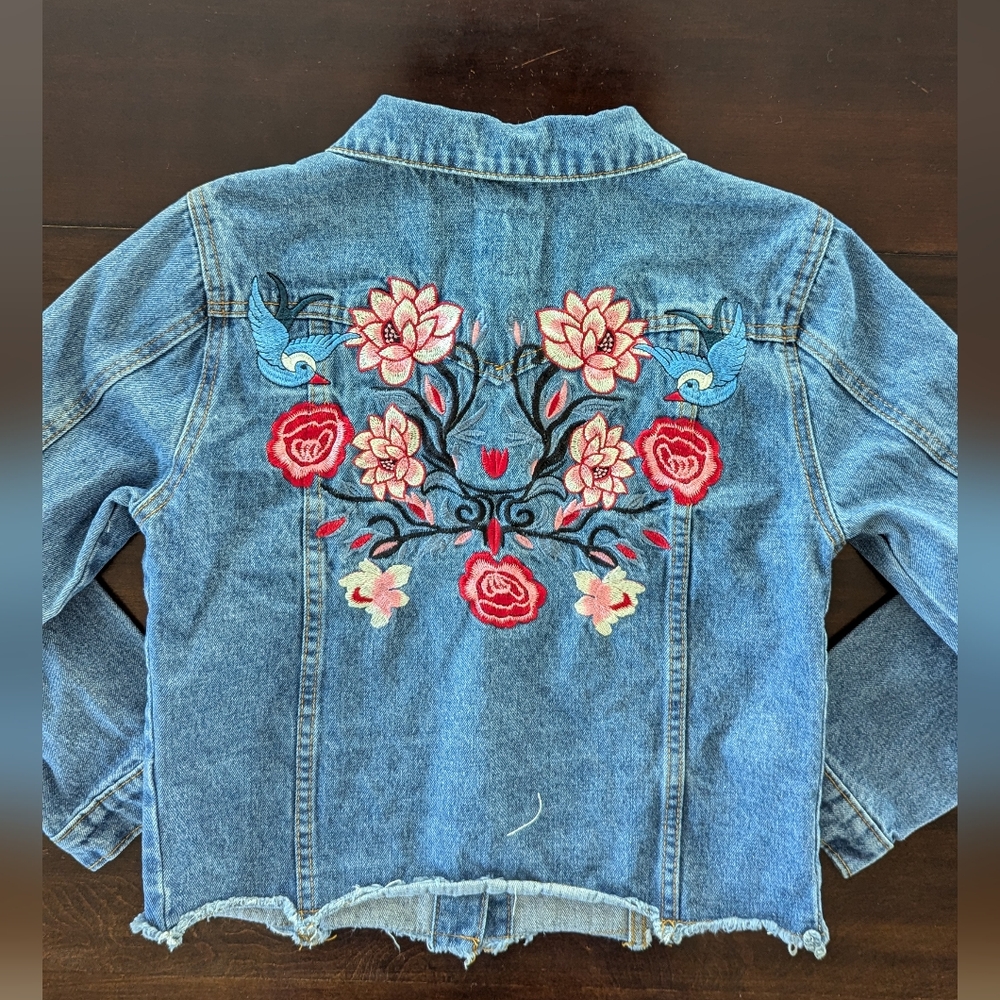 Girls 11/12 Embroidered Denim Jean Jacket